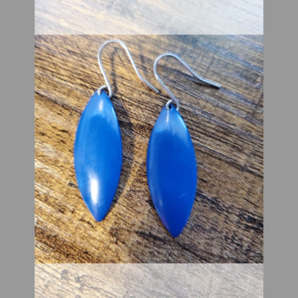 Blue Feather Drop Style Earrings